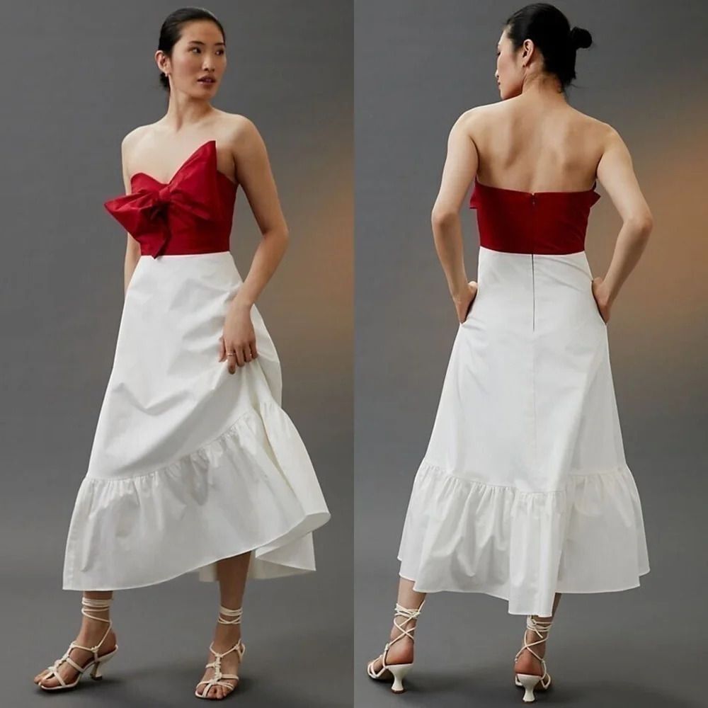 Anthropologie Hutch Bow-Tie Maxi Dress in Red Motif Size 8 NWOT $218